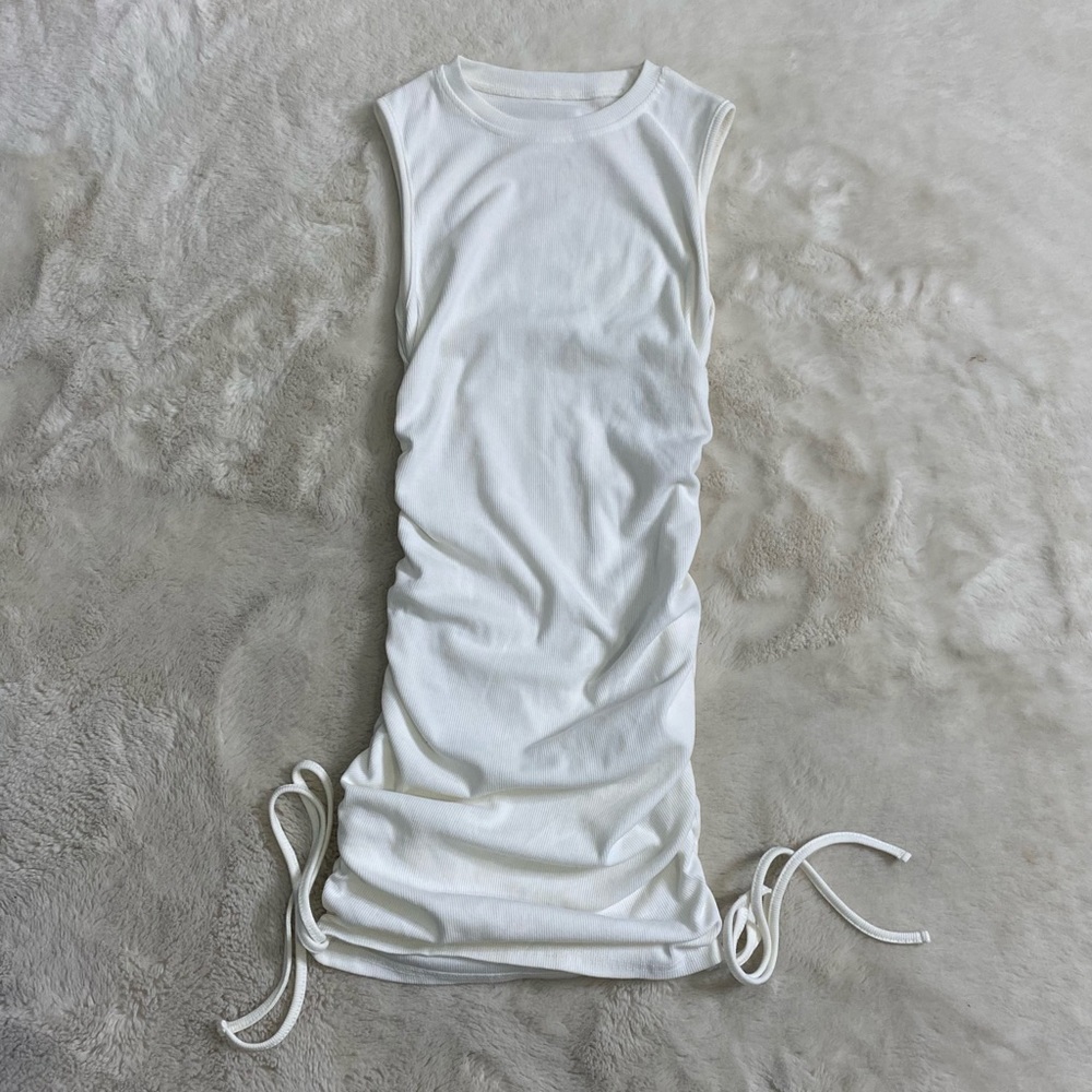 White Midi Dress with Drawstrings